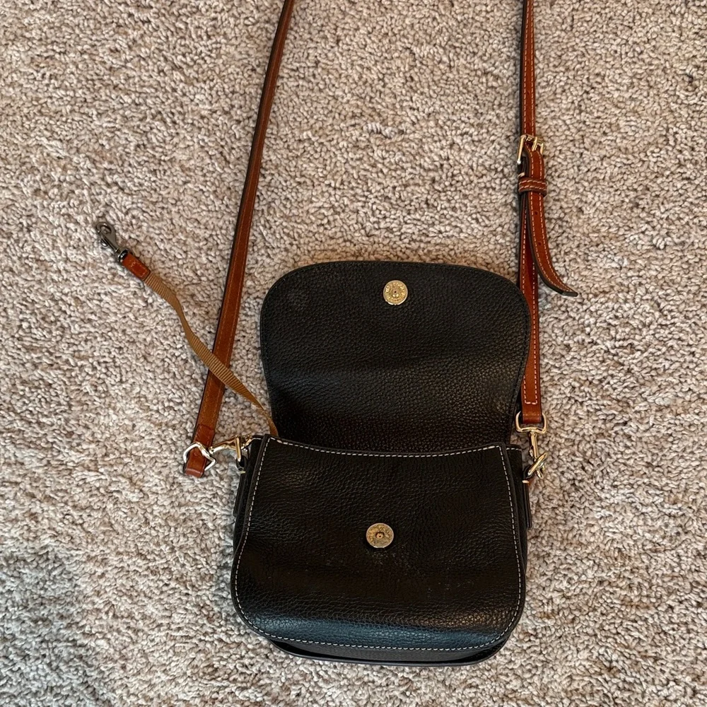 Dooney & Bourke Black Pebbled Leather Crossbody with Brown Strap